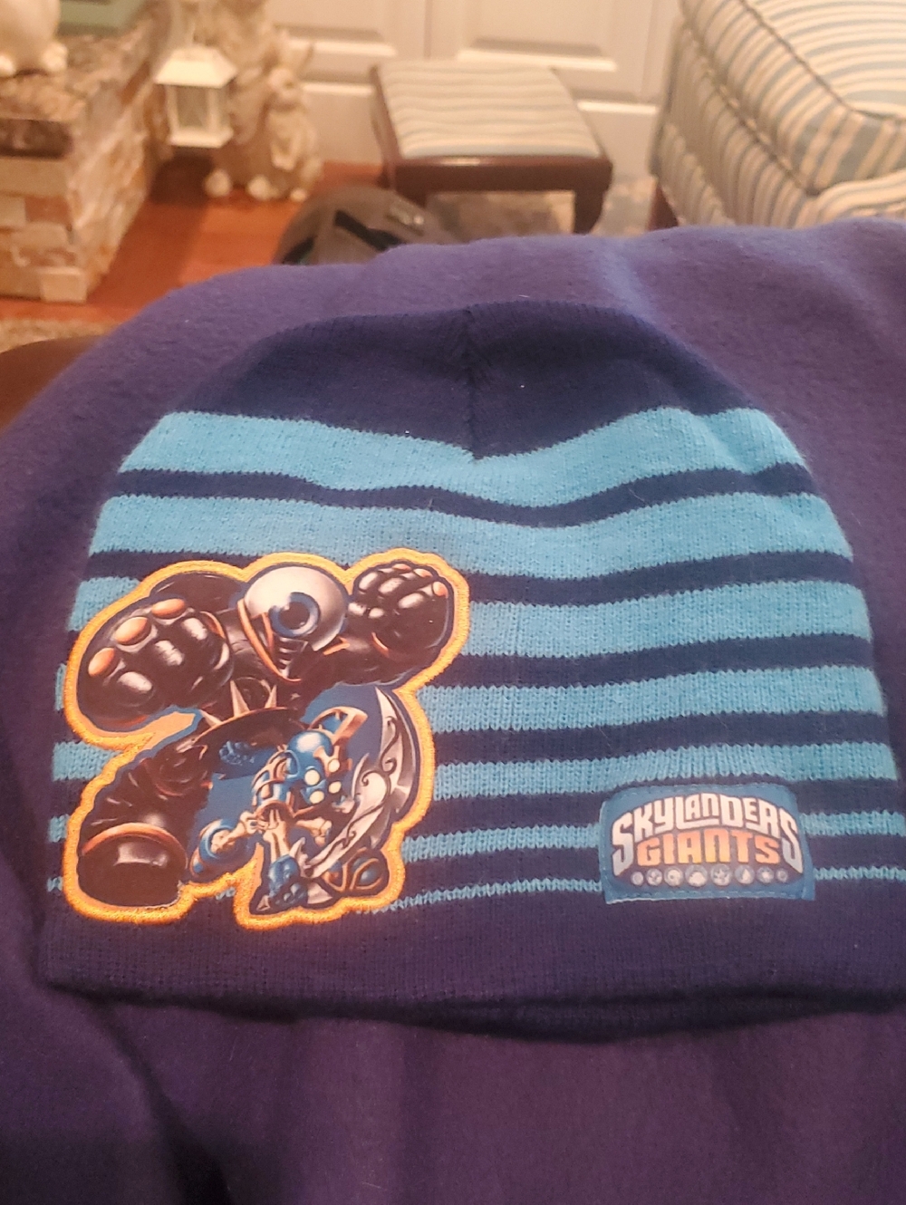 Kids Blue Striped Beanie